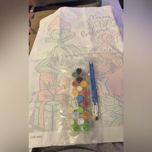 Grinch and Coffee Festive Art Print with paints and brushes